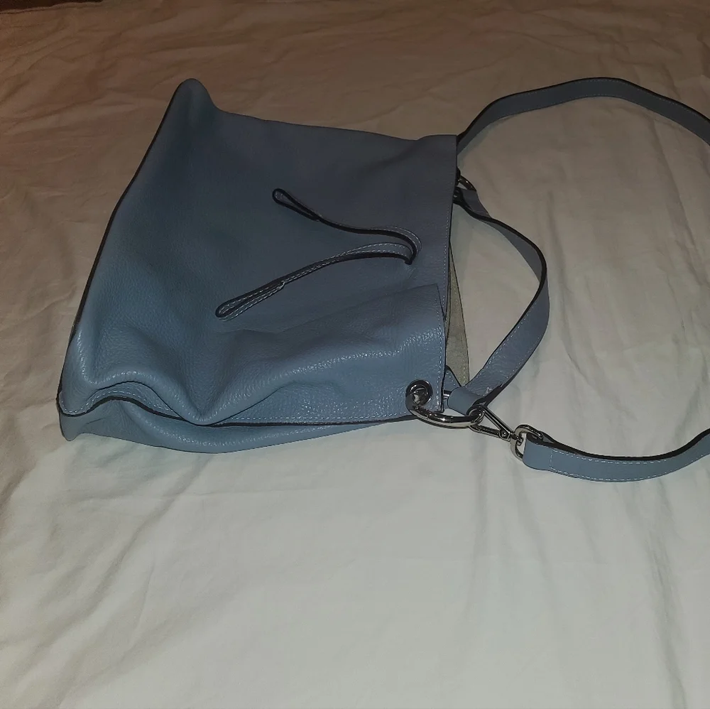 Alberta di Canio Italian leather blue purse. Silvwr hardware.